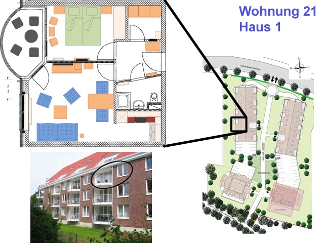 Lage der Wohnung 1.21 in der Residenz Hohe Lith